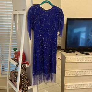 Blue Beaded Evening Dress